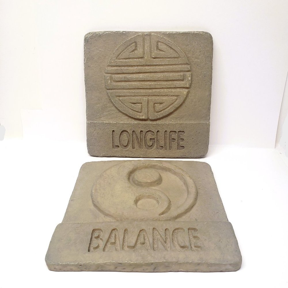 Inspirational Tile Plaque Wall Hanging Yin Yang Balance Long Life 5.5" Set Lot 2